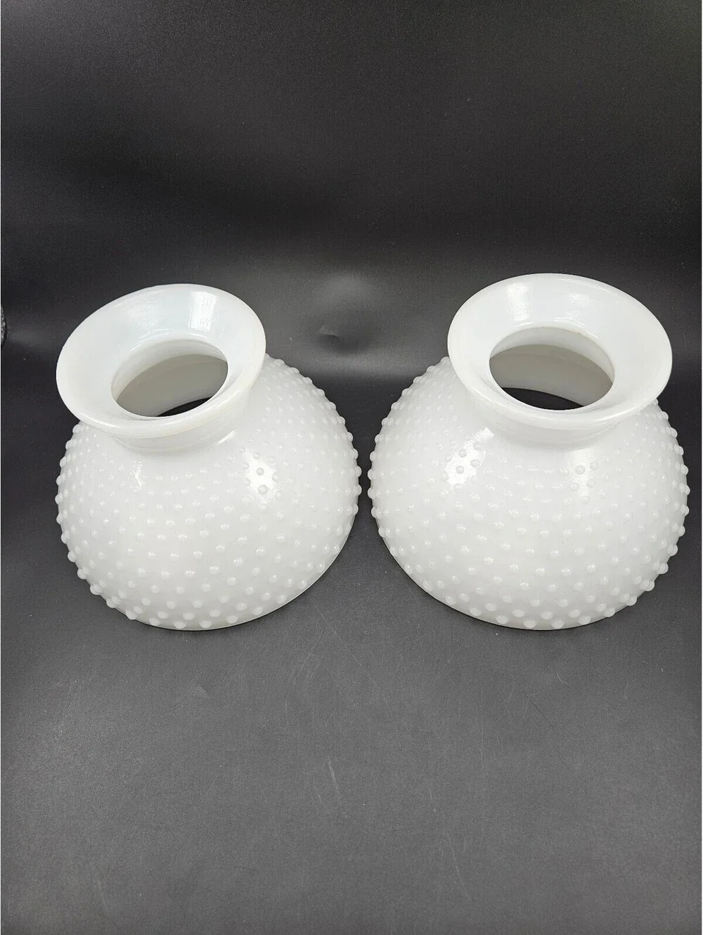 Matched Pair Vintage Hobnail Milk Glass Lamp Shades, 2